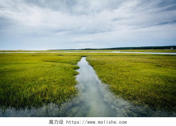 水流河流绿色草原草地草坪蓝天白云湿地沼泽湿地日